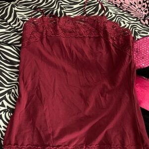 Burgundy Lace Trim Cami Top